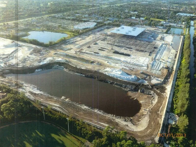 Aerial view of underground and site work on a large distribution center project