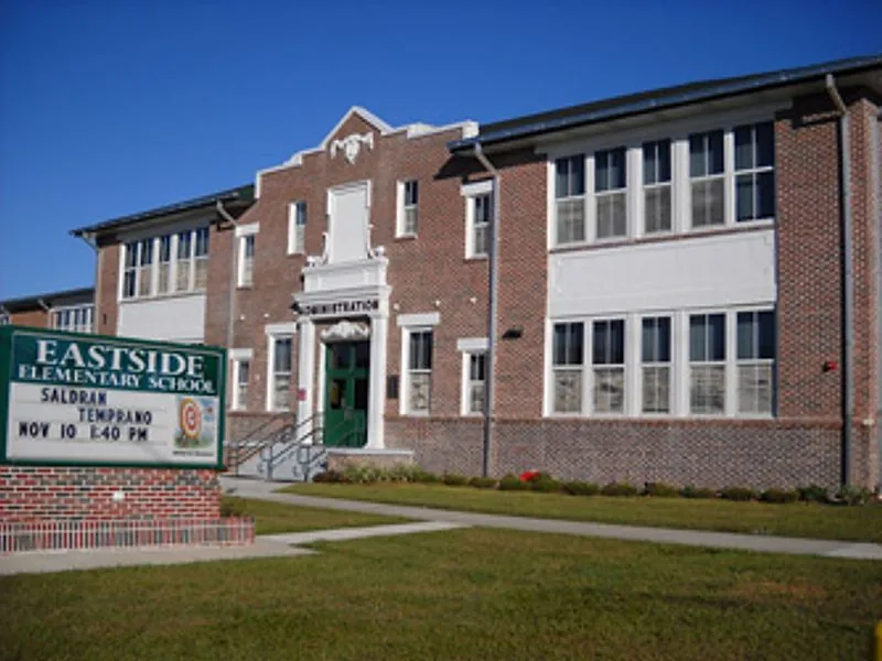 Eastside Elementary School with new concrete sidewalks and landscaping