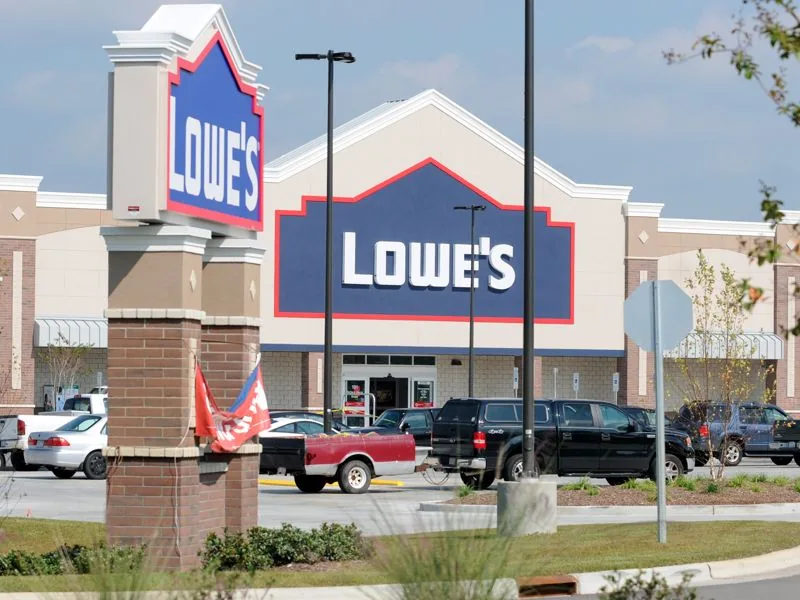 Finished paved parking lot in front of a Lowe's store