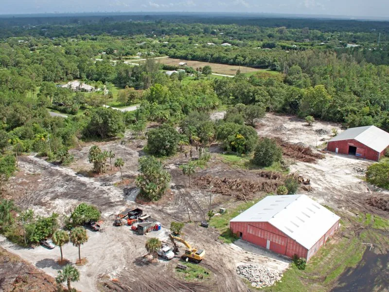 Land clearing in progress at Reynolds Ranch with equipment on site